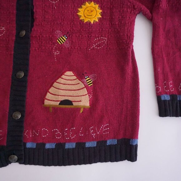 Vintage Quacker Factory Maroon Knit Embroidered Button Knit Cardigan Sweater M - Picture 6 of 11